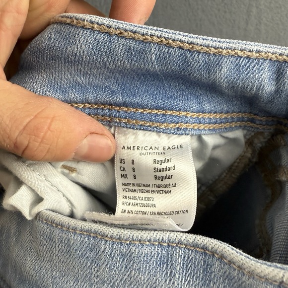 American Eagle Jeans Women's 8 Blue Kick Boot Cargo Pockets Light Wash Whiskered - Picture 10 of 14